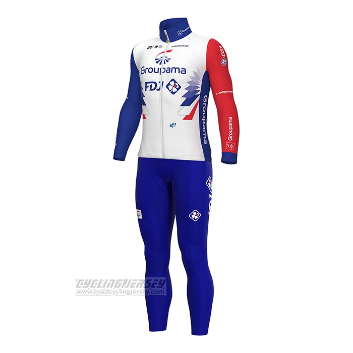 2022 Cycling Jersey Groupama Fdj Red Blue Long Sleeve and Bib Short